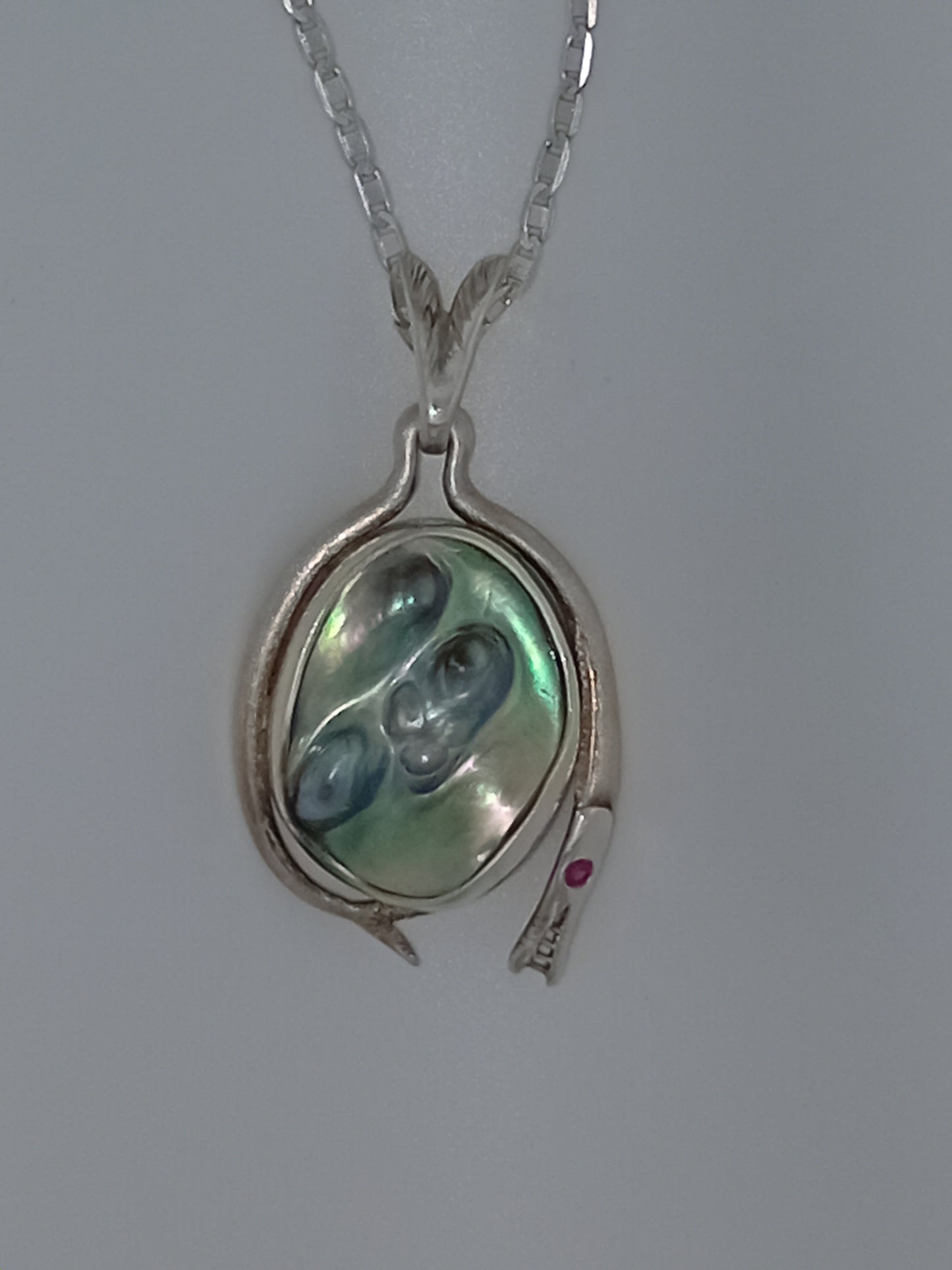 Natural Wild Pāua (New Zealand Abalone) Pearl Pendant  Fish and mermaid design.