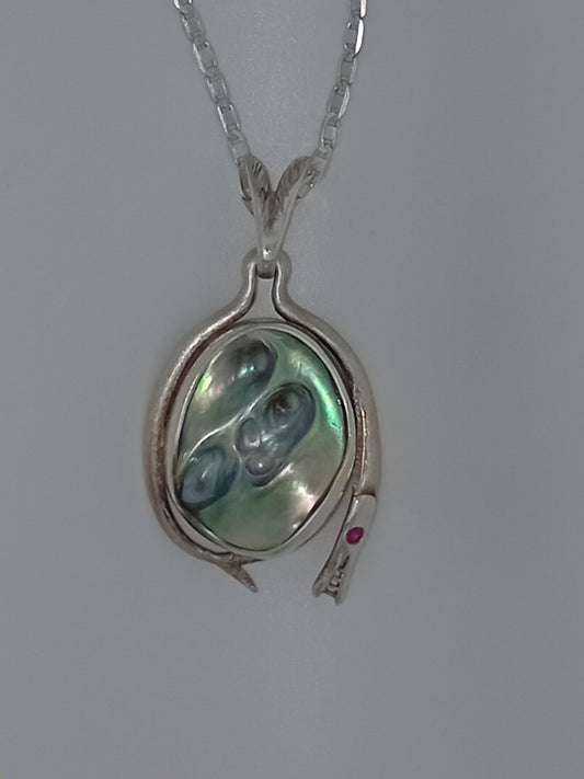Natural Wild Pāua (New Zealand Abalone) Pearl Pendant  Fish and mermaid design.