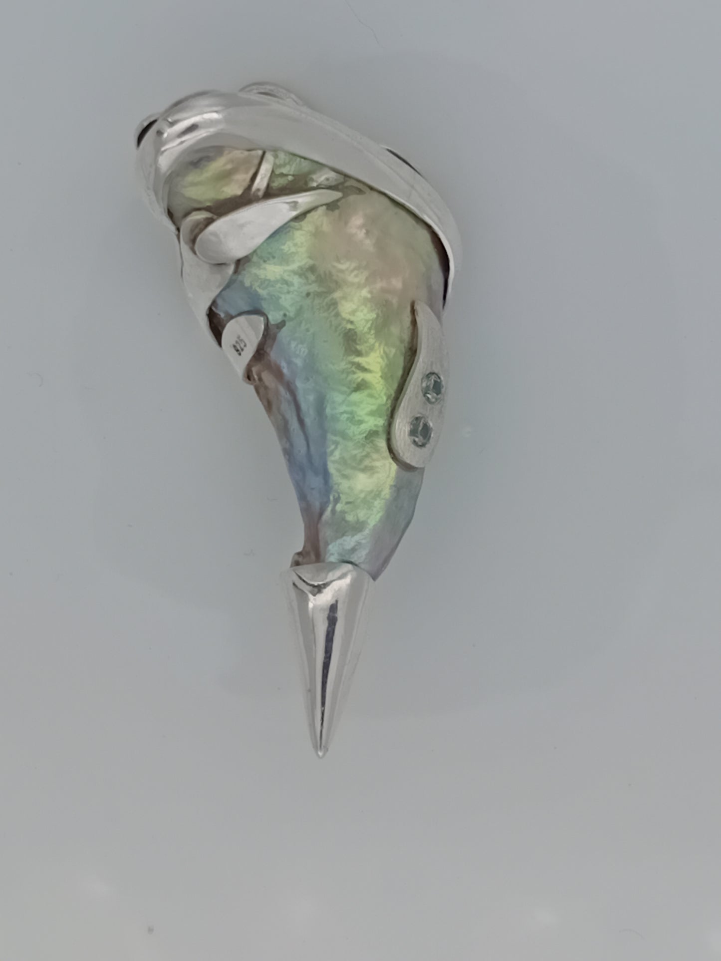 Silver & Natural Wild Paua Pearl Tooth Pendant