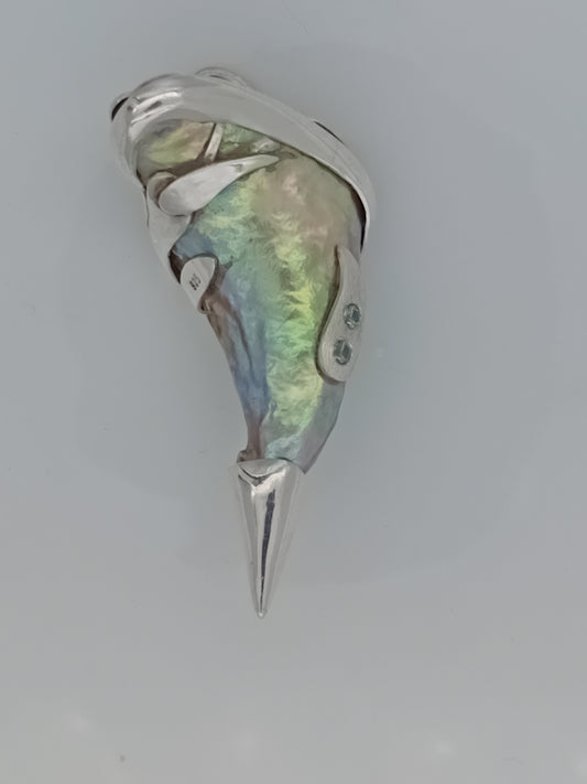 Silver & Natural Wild Paua Pearl Tooth Pendant