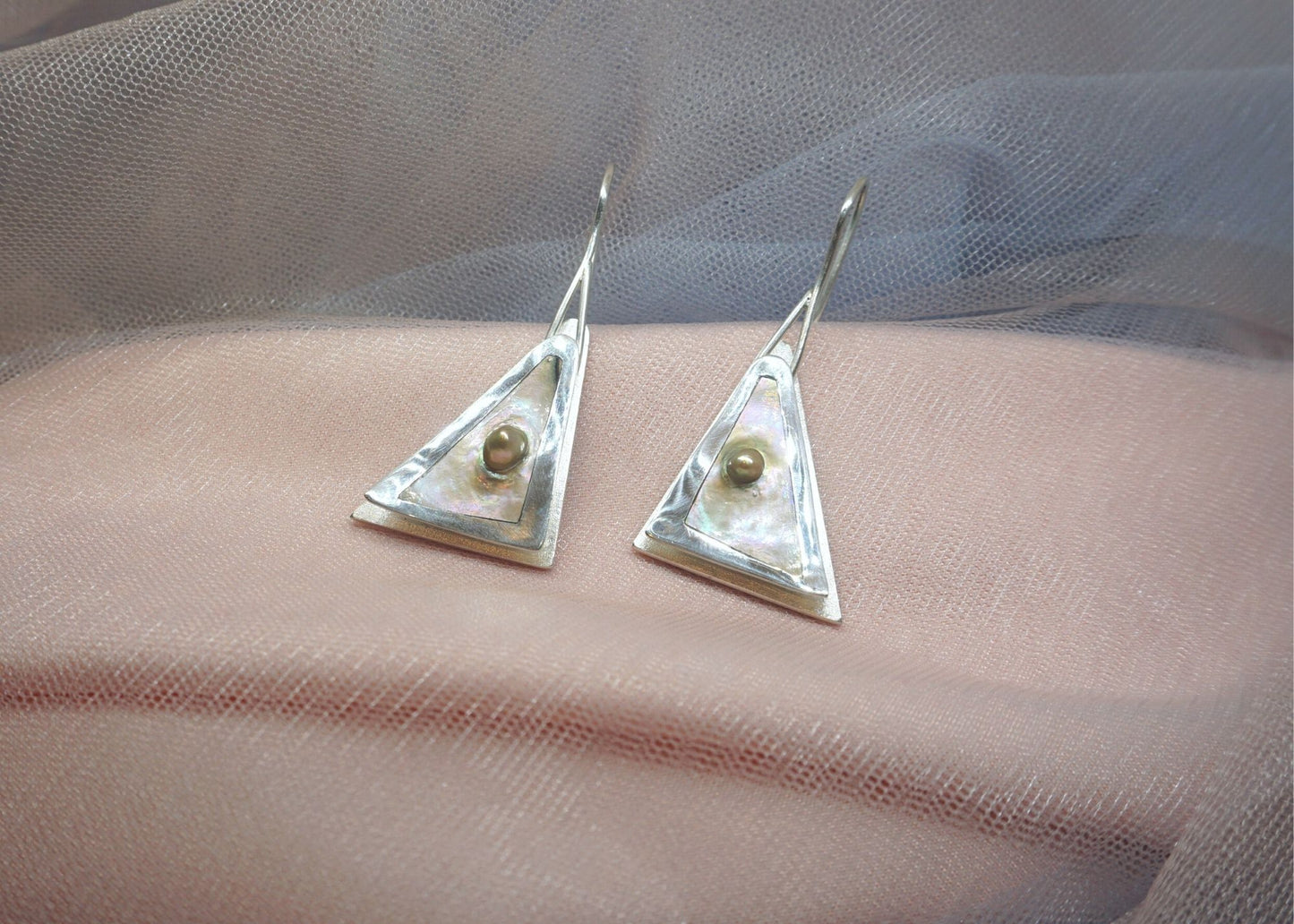 Silver Earrings Natural Wild Paua Blister Pearl