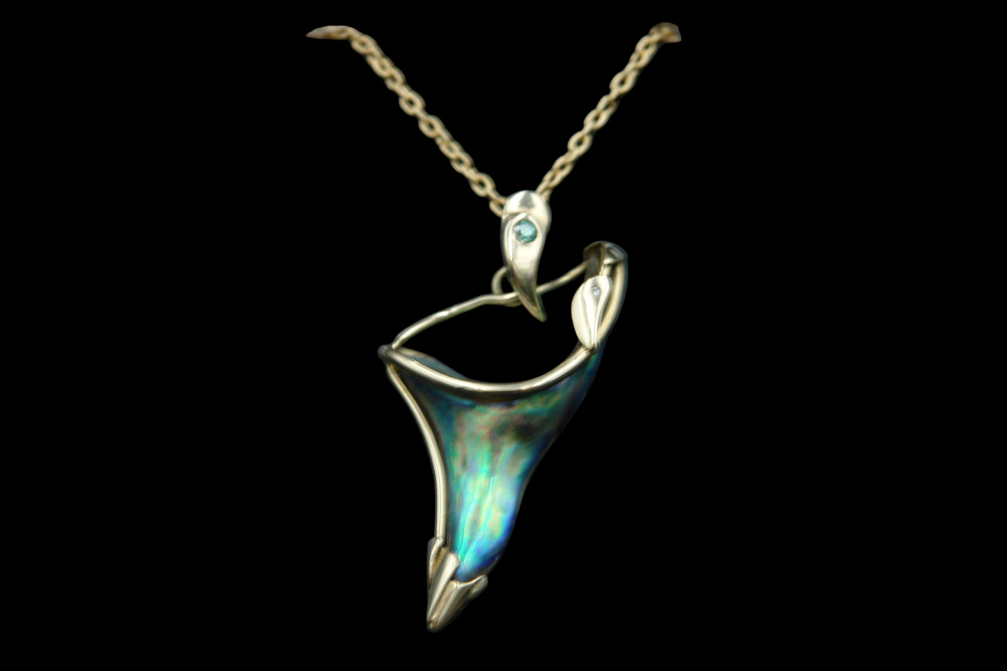 Gold & Natural Wild Paua Pearl Tooth Pendant