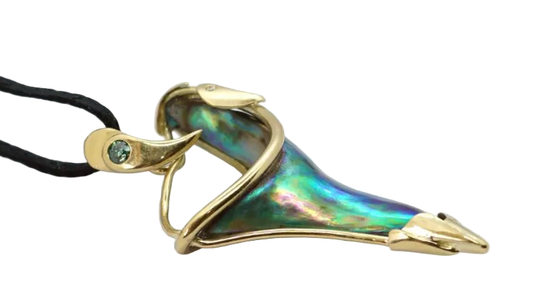 Gold & Natural Wild Paua Pearl Tooth Pendant