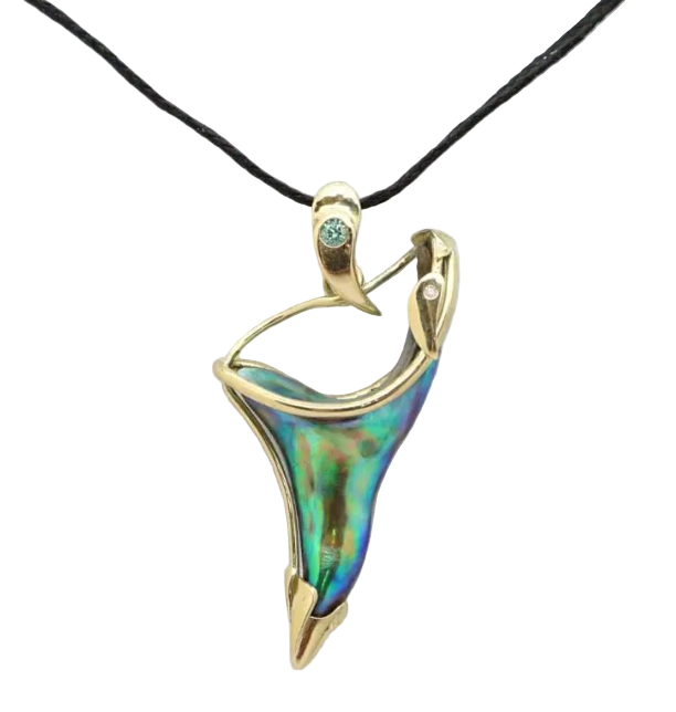 Gold & Natural Wild Paua Pearl Tooth Pendant
