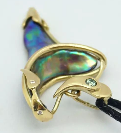 Gold & Natural Wild Paua Pearl Tooth Pendant