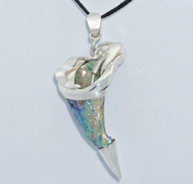 Silver & Natural Wild Paua Pearl Tooth Pendant