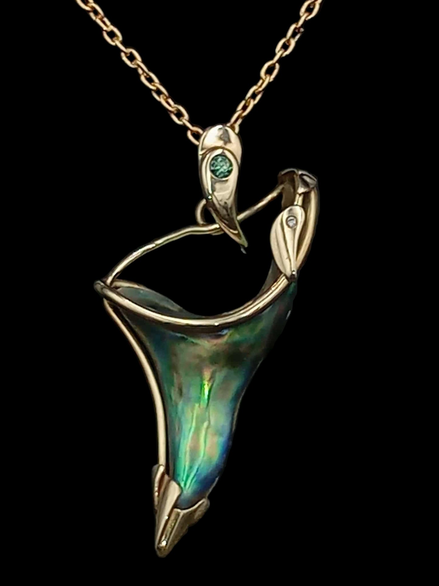 Gold & Natural Wild Paua Pearl Tooth Pendant