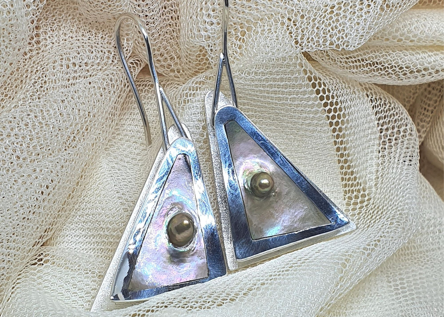 Silver Earrings Natural Wild Paua Blister Pearl